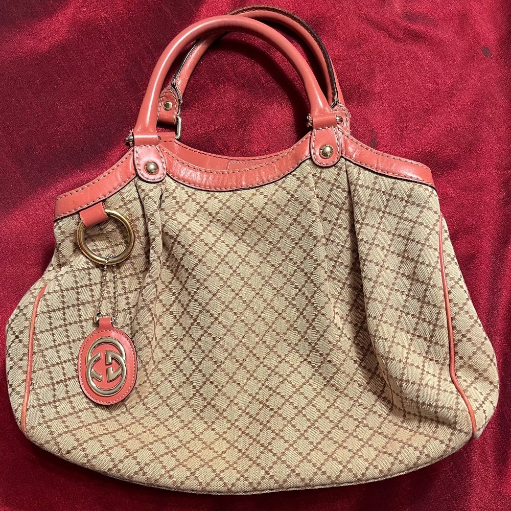 Gucci Diamante Fabric Hobo, Pink Leather